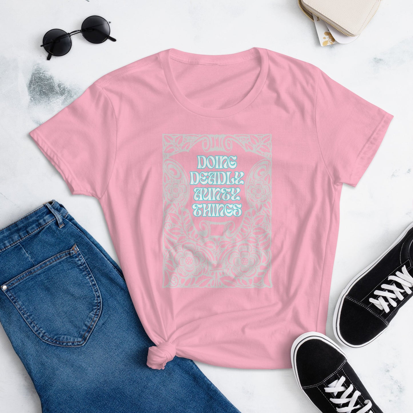 Women's short sleeve Graphic t-shirt Deadly Aunty - Nikikw Designs