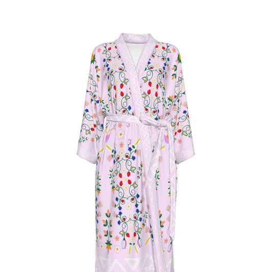 Woodland Blush Floral Satin Kimono Robe - Nikikw Designs