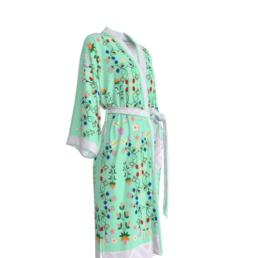 Woodland Blush Floral Satin Kimono Robe - Nikikw Designs