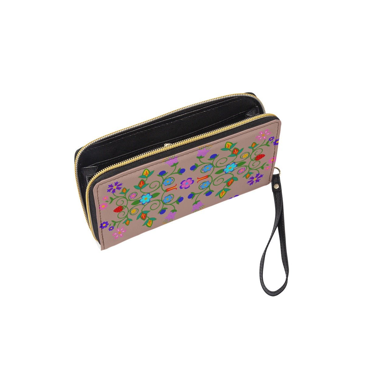 Woodland Floral Long Wallet With Black Hand Strap - Nikikw Designs