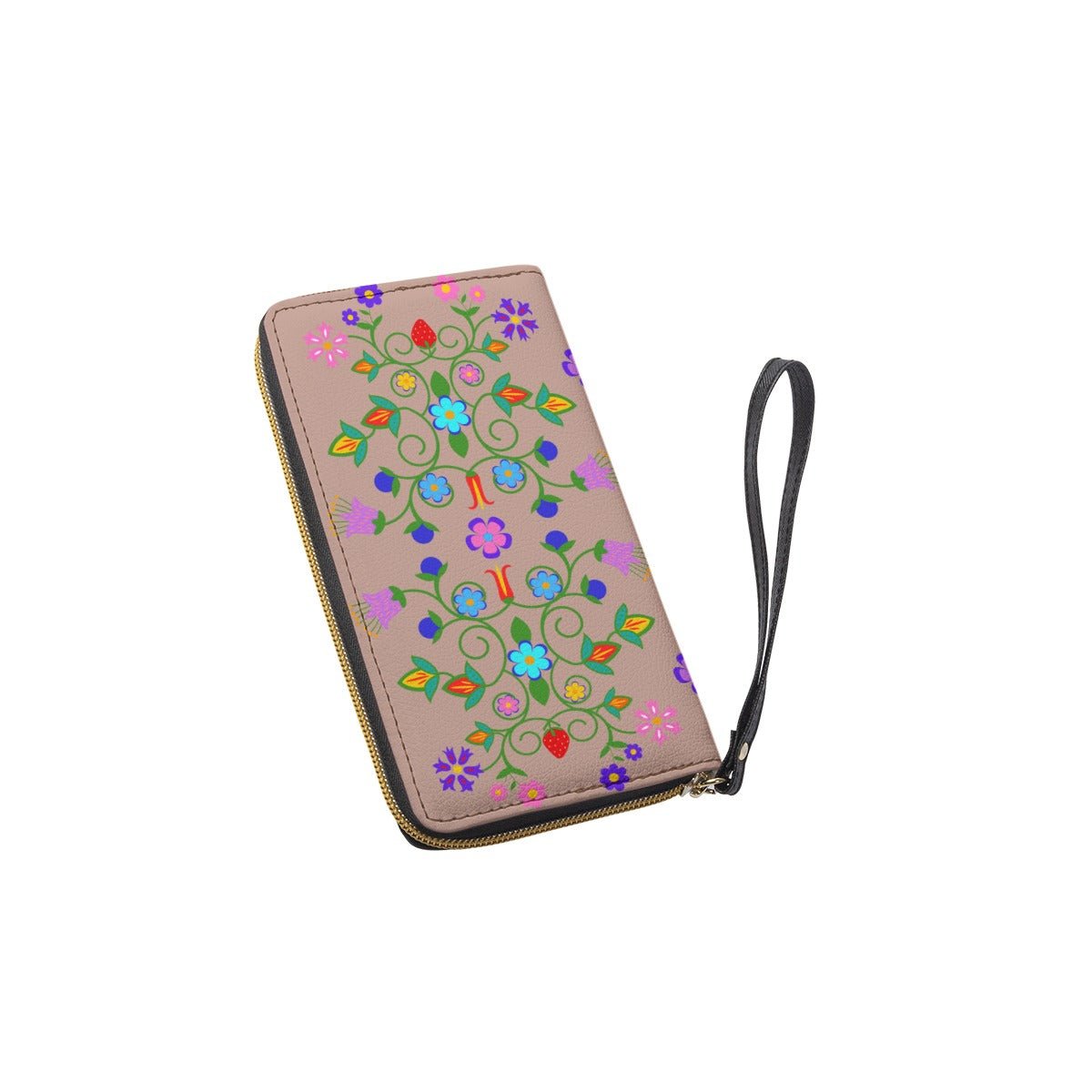 Woodland Floral Long Wallet With Black Hand Strap - Nikikw Designs