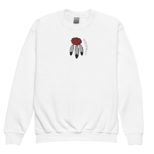 Rose Embroidered Youth crewneck sweatshirt