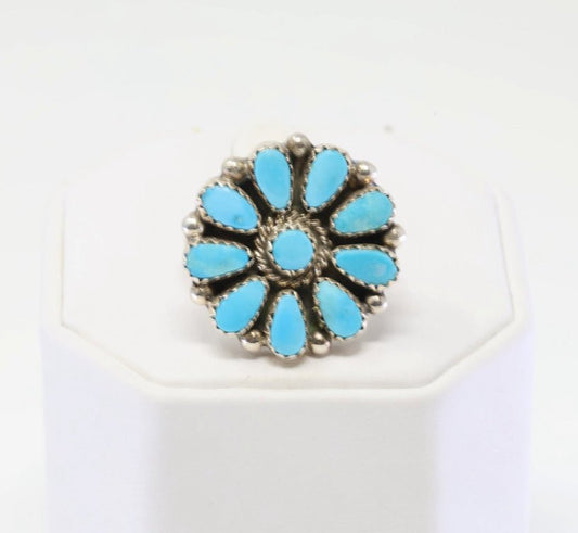 Zuni Sterling Silver Turquoise Ring By ASW Sz 9 - Nikikw Designs