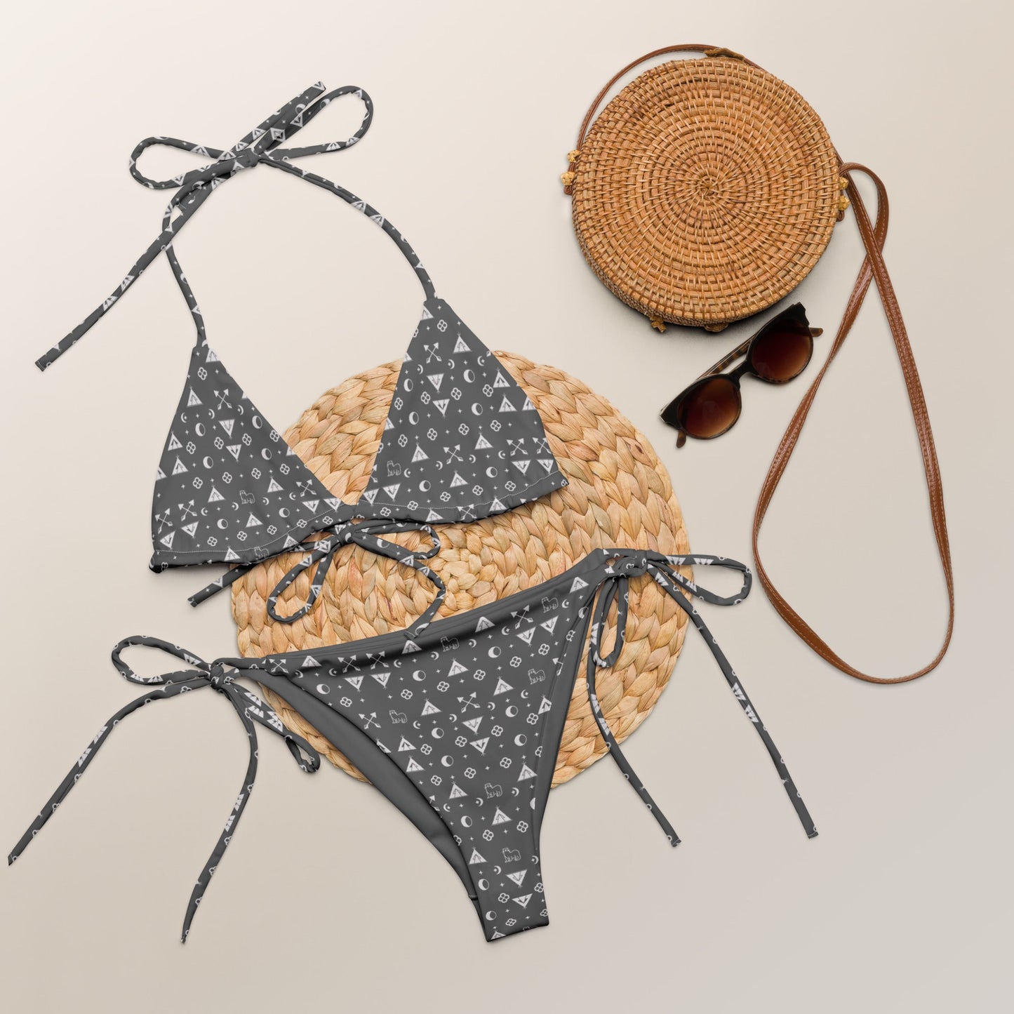 Boujee Native print recycled string bikini Indigenous - Nikikw Designs