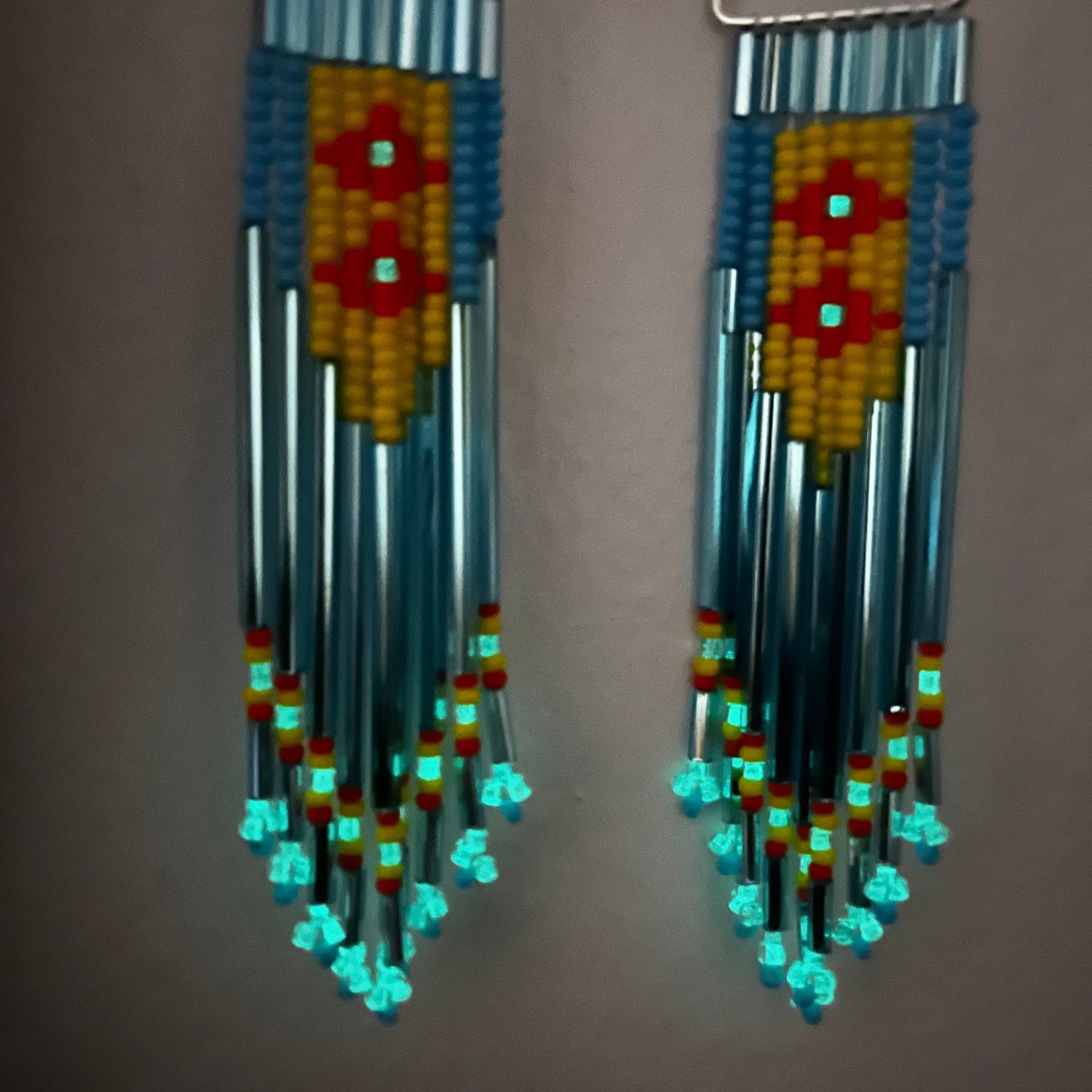 Glow in the Dark Silver Plated Native Dangle Drop Earrings - Nikikw Designs