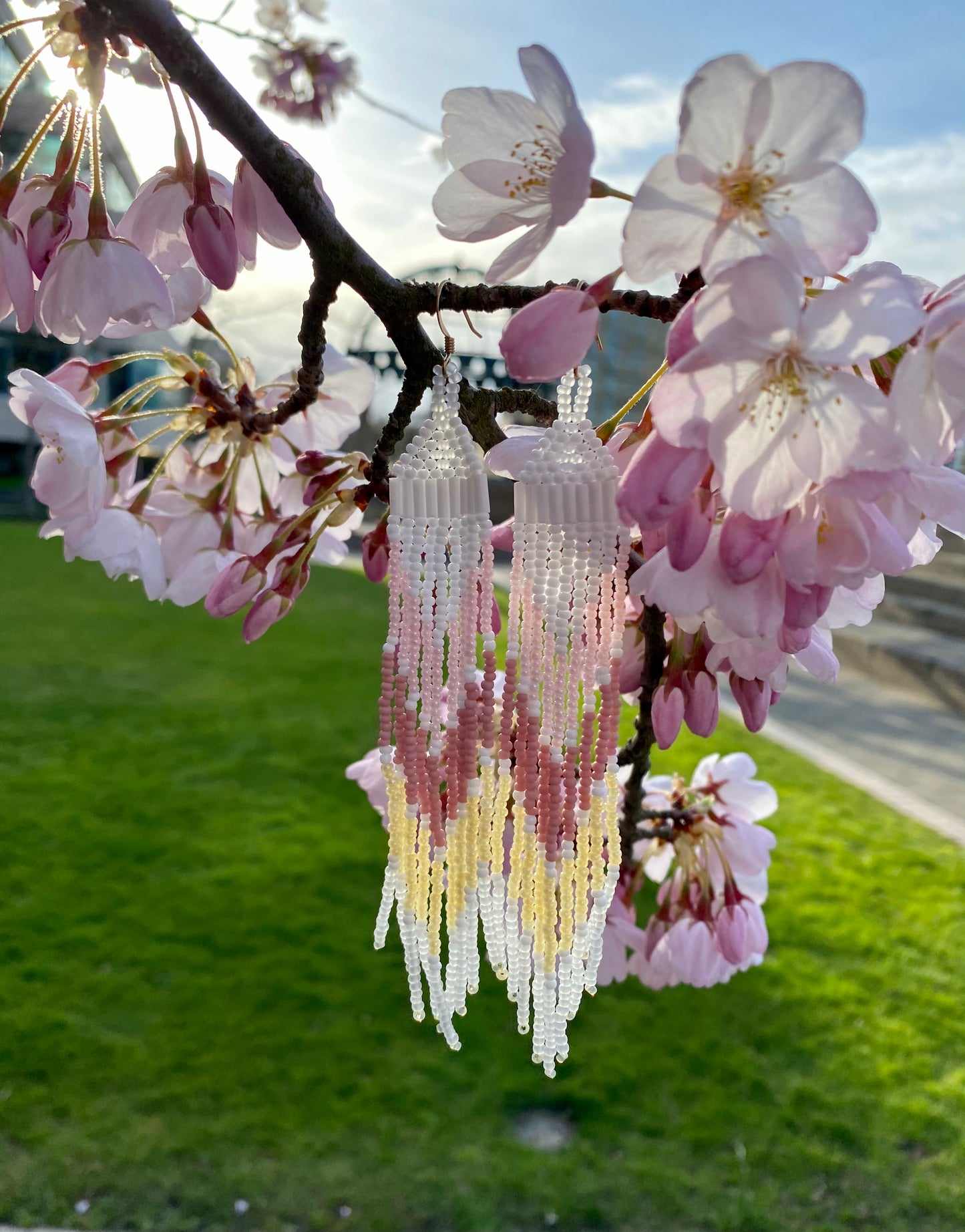 native beaded dangle pink earrings