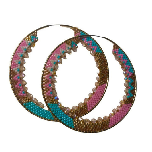 Native Beaded Crystal Hoop Earrings - Nikikw Designs