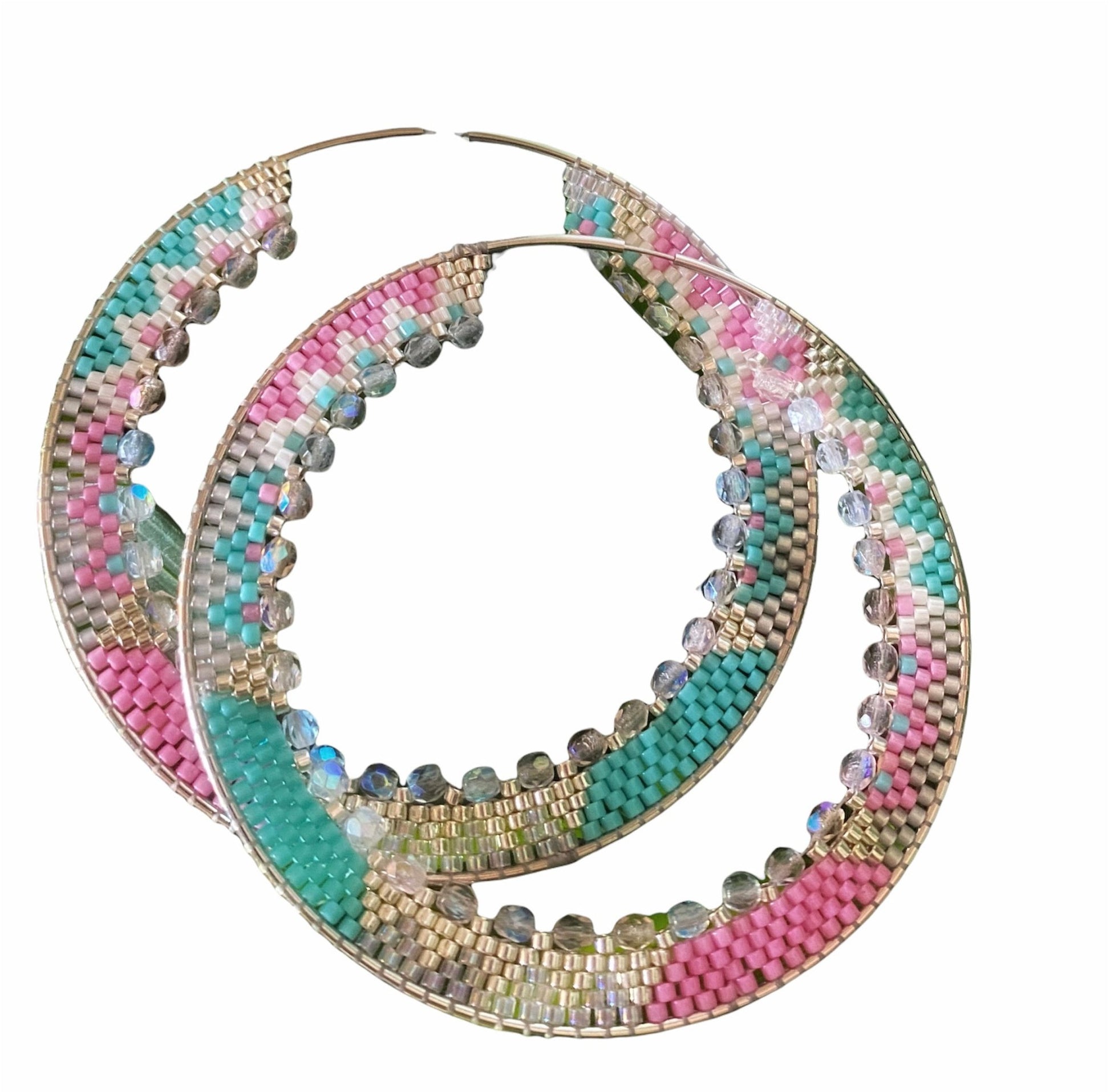 Native Beaded Crystal Hoop Earrings - Nikikw Designs