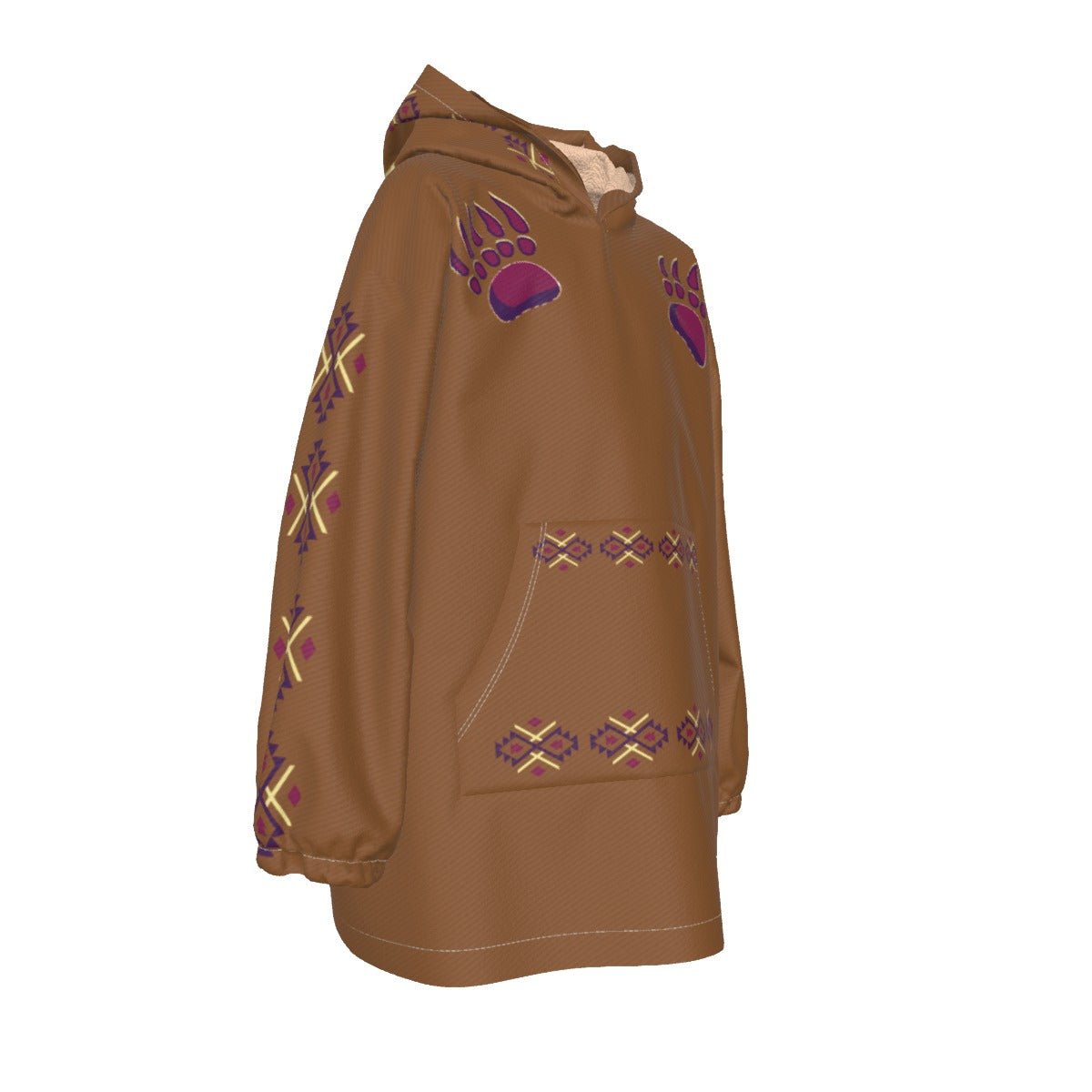 Native Bear Print Kid's Sherpa Fleece Hoodie Blanket - Nikikw Designs