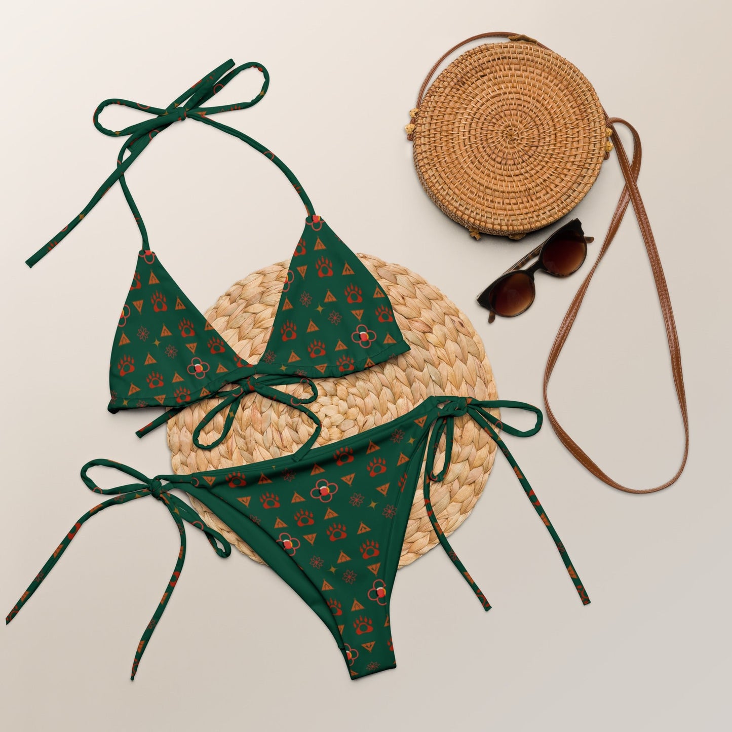 Native Bear print recycled string bikini - Nikikw Designs