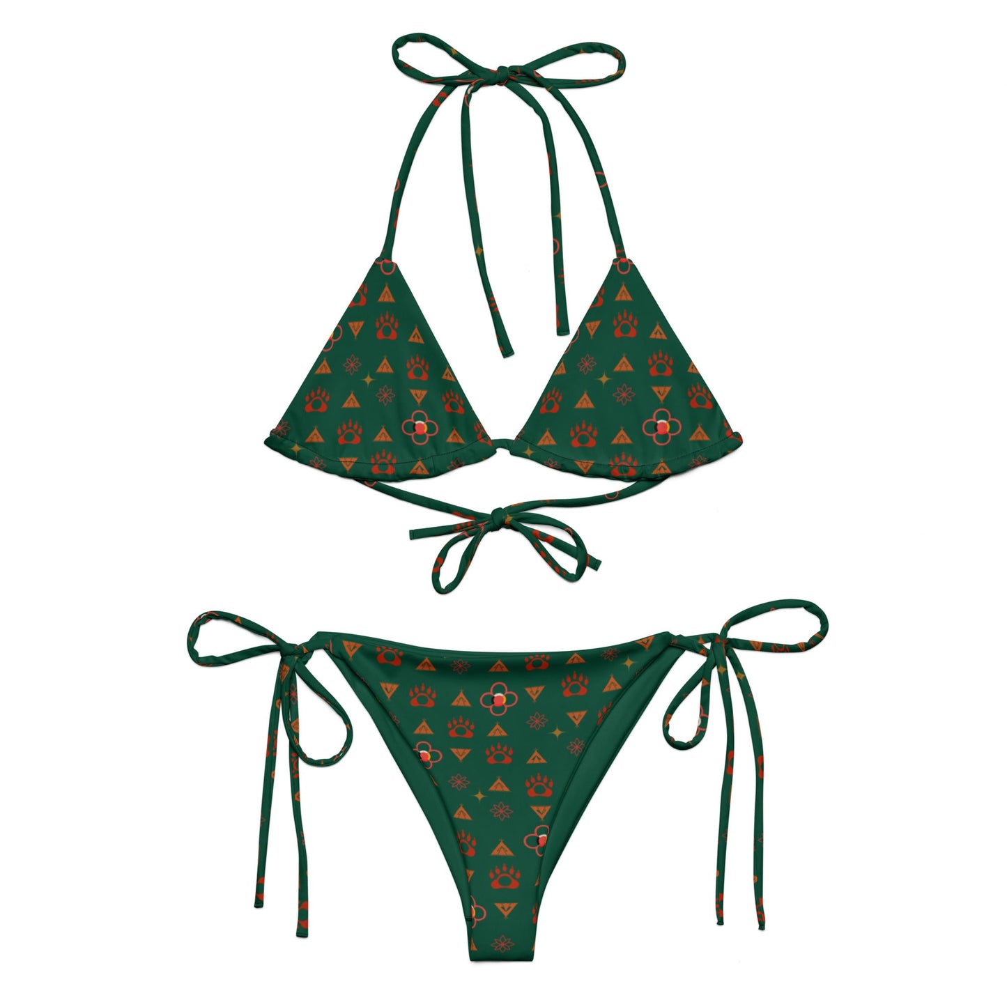 Native Bear print recycled string bikini - Nikikw Designs