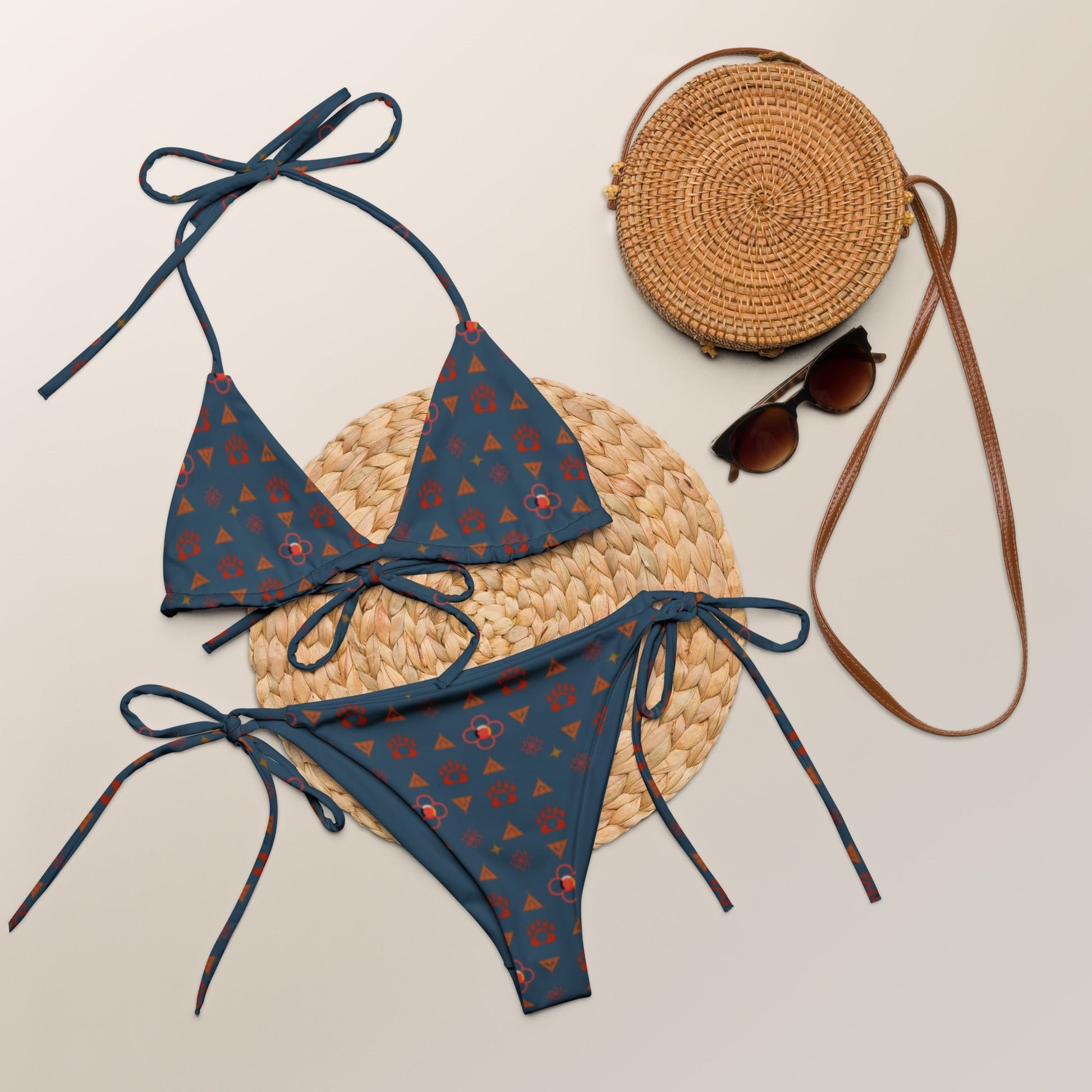 Native Bear print recycled string bikini - Nikikw Designs