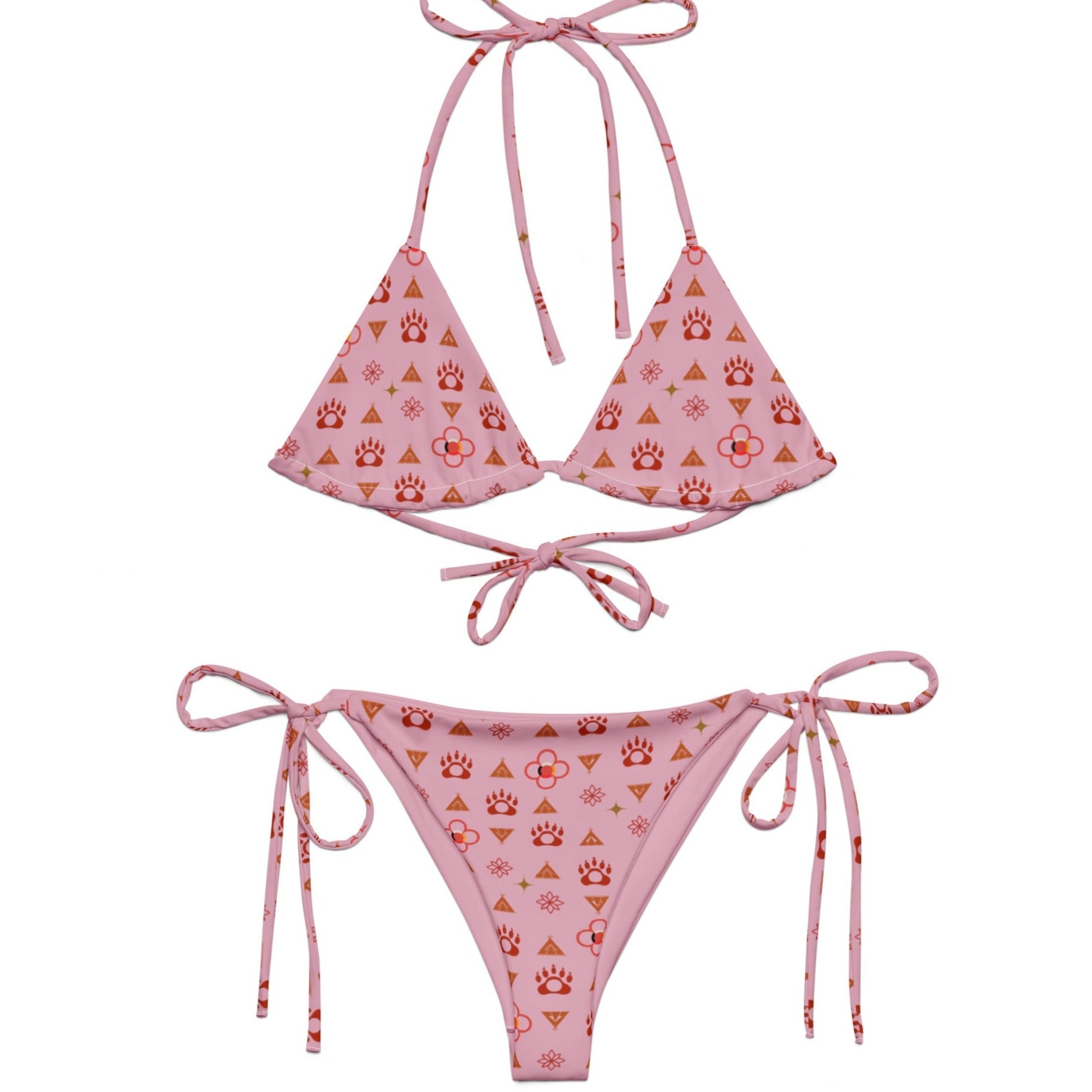 Native Bear print recycled string bikini - Nikikw Designs