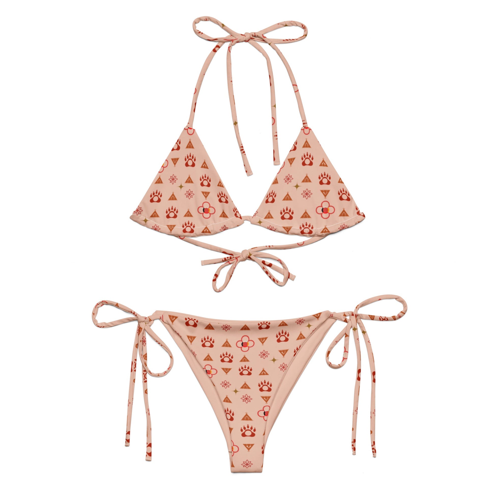 Native Bear print recycled string bikini - Nikikw Designs