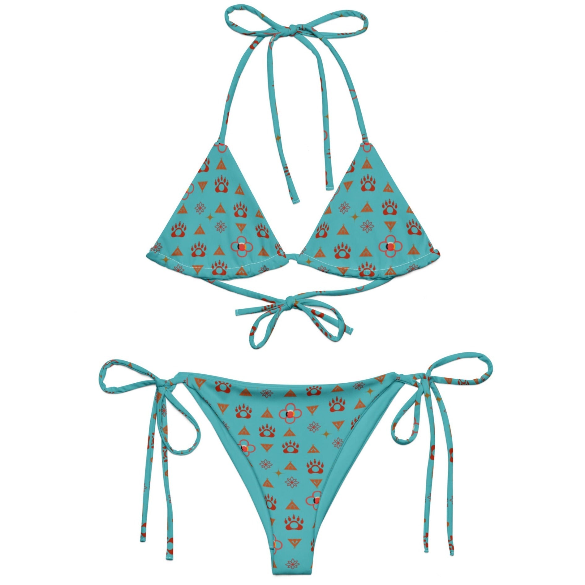 Native Bear print recycled string bikini - Nikikw Designs