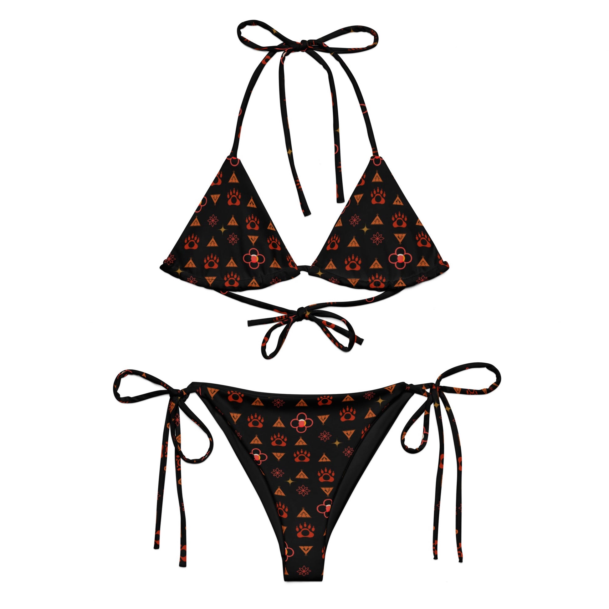 Native Bear print recycled string bikini - Nikikw Designs