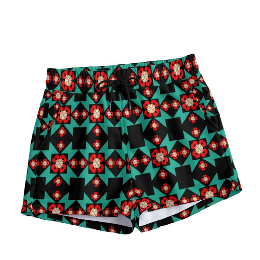 Native Feather Heart Print Women's Casual Shorts - Nikikw Designs