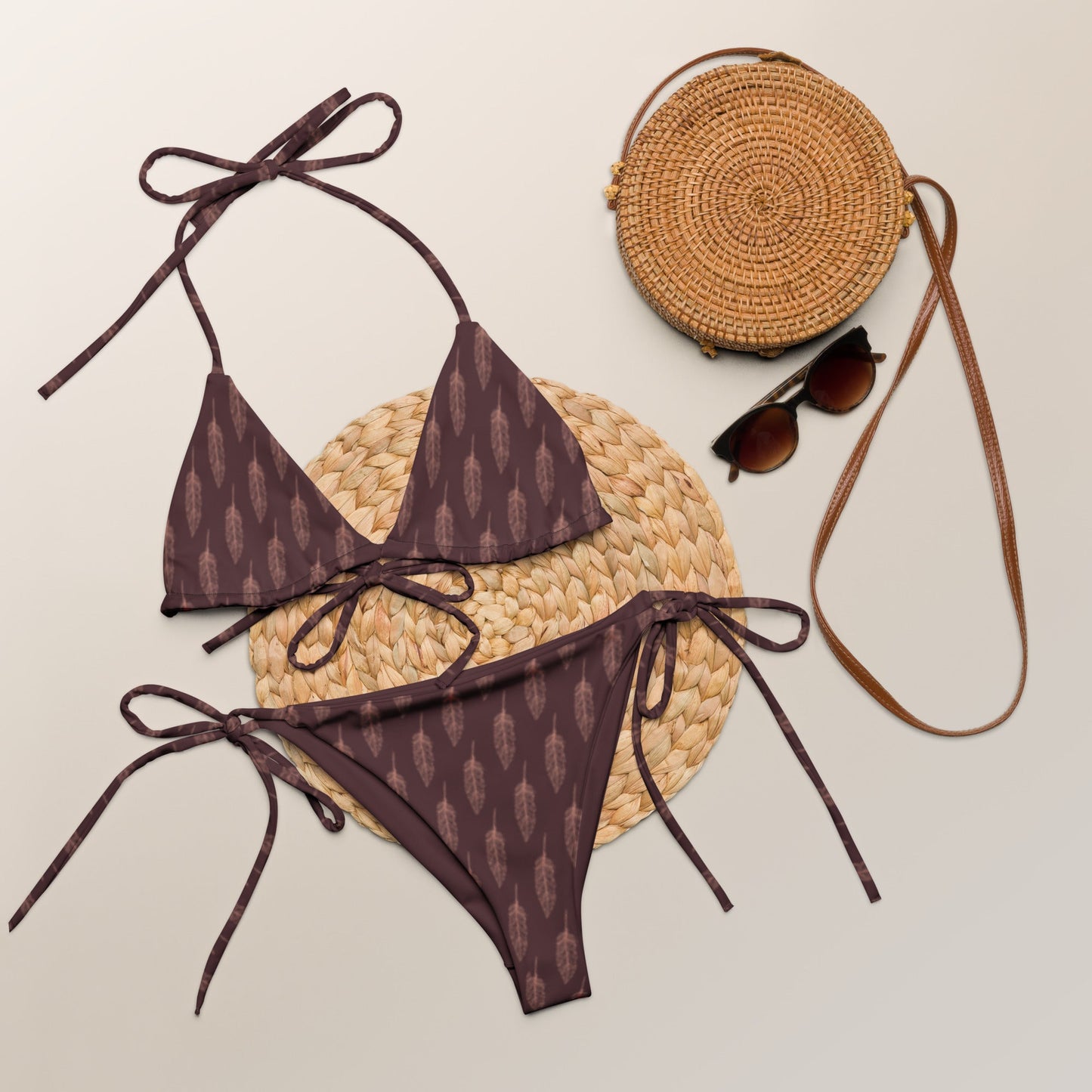 Native Feather print recycled string bikini - Nikikw Designs