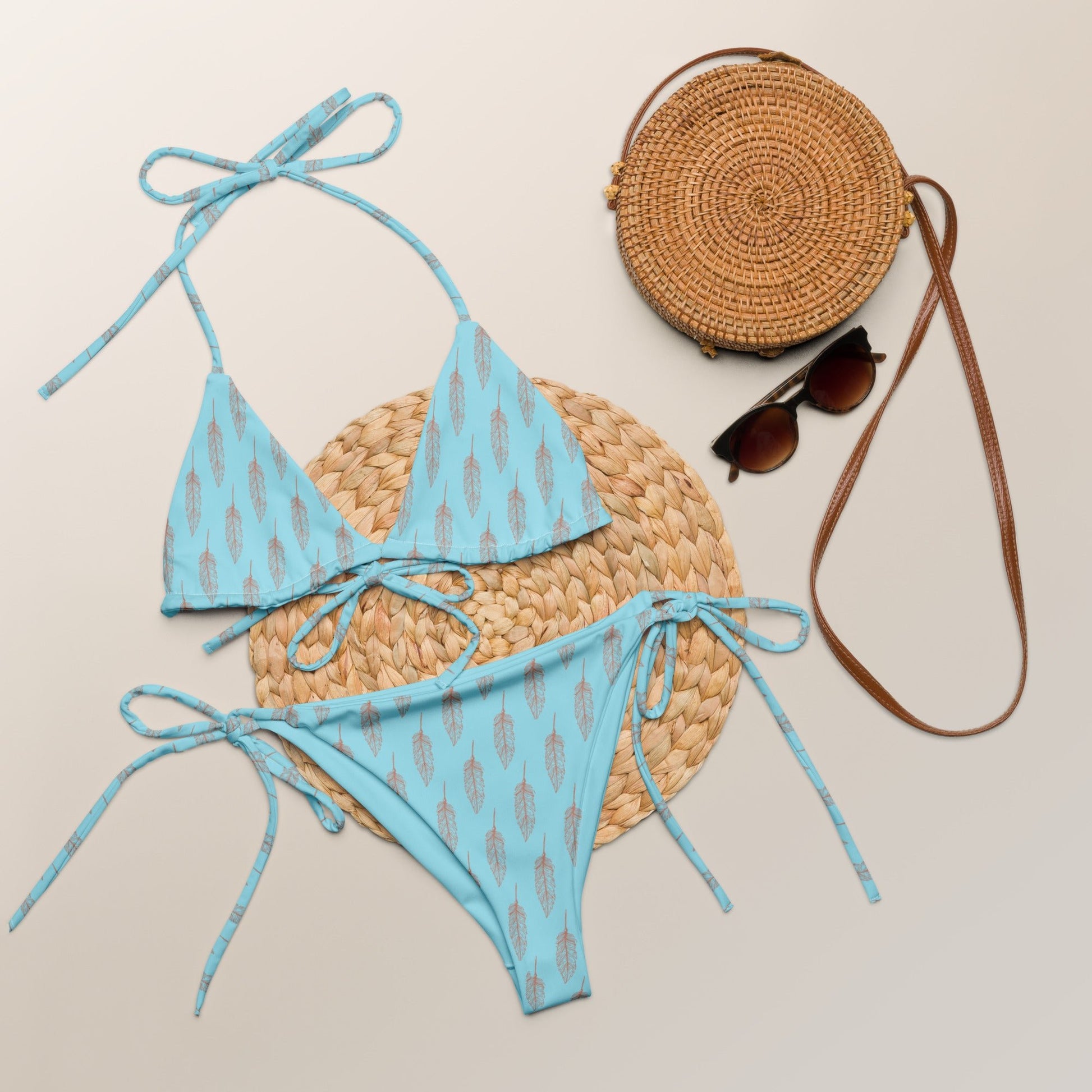 Native Feather print recycled string bikini - Nikikw Designs