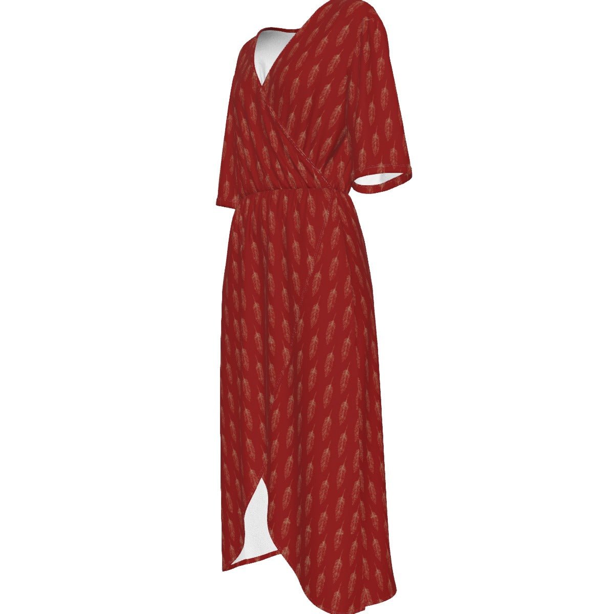 Native Feather Print V-neck Dress - Nikikw Designs