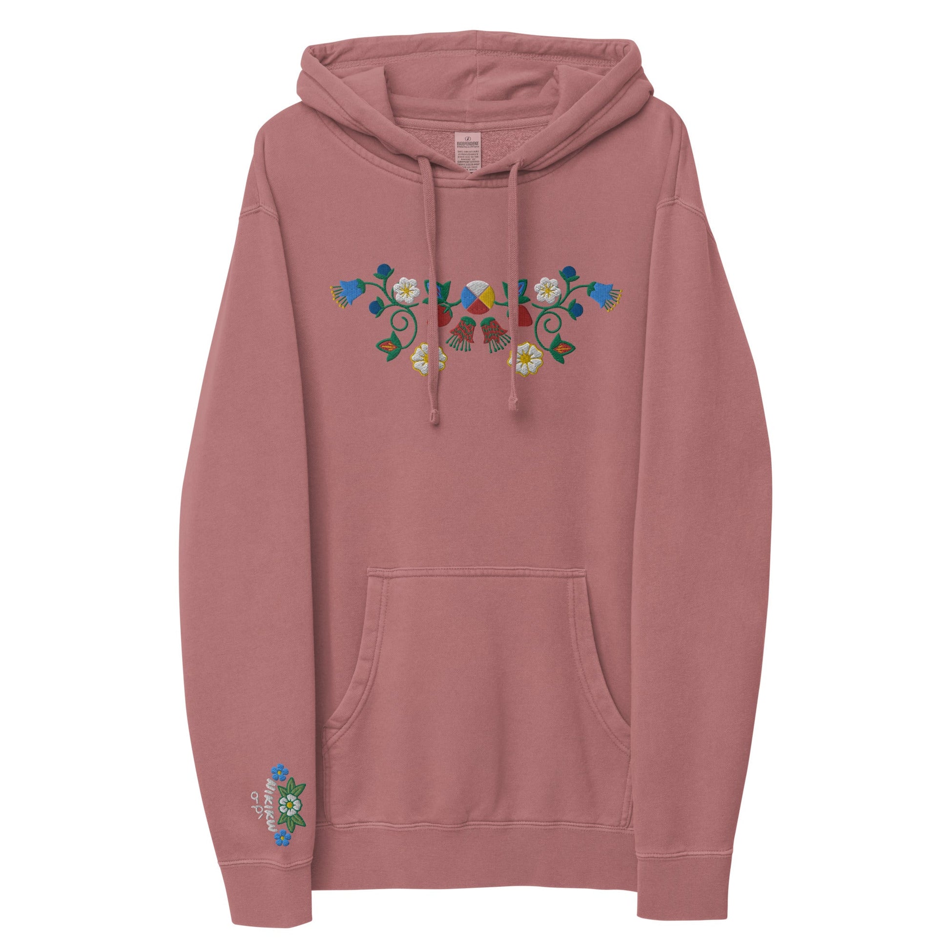 Native Floral Embroidered Women's pigment-dyed hoodie - Nikikw Designs