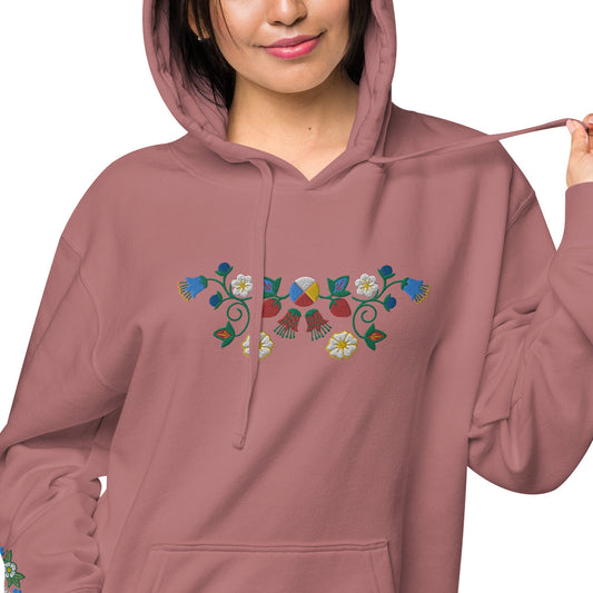 Native Floral Embroidered Women's pigment-dyed hoodie - Nikikw Designs