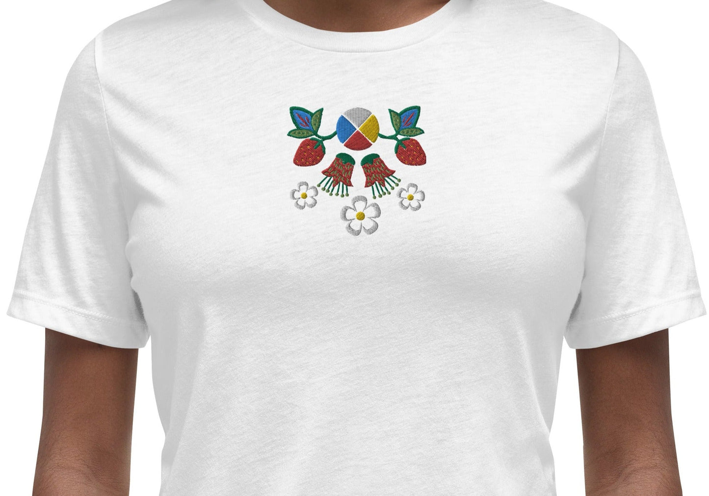 Native Floral Embroidered Women's Relaxed T-Shirt - Nikikw Designs