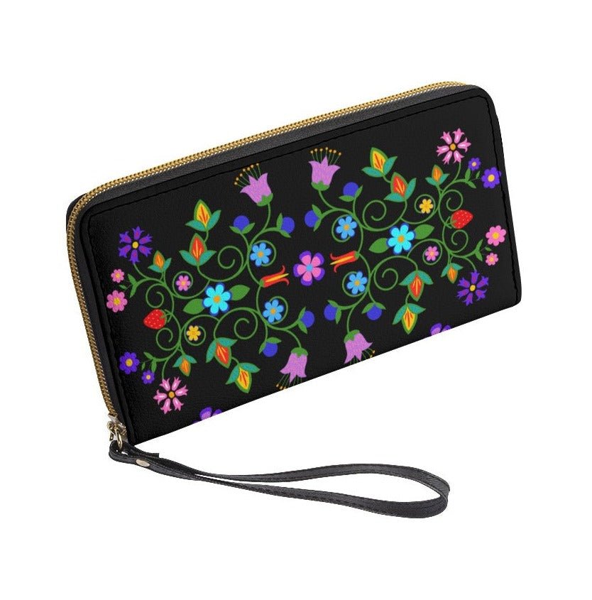 Native Floral Long Wallet With Black Hand Strap - Nikikw Designs