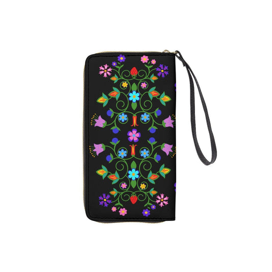 Native Floral Long Wallet With Black Hand Strap - Nikikw Designs