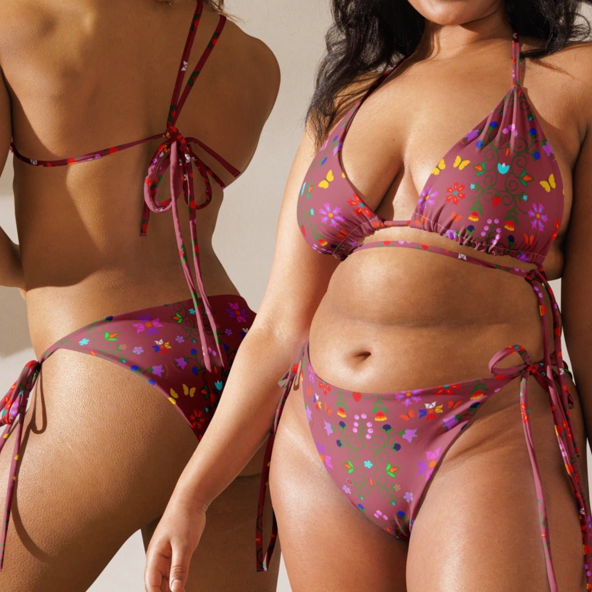 Native Floral print recycled string bikini - Nikikw Designs