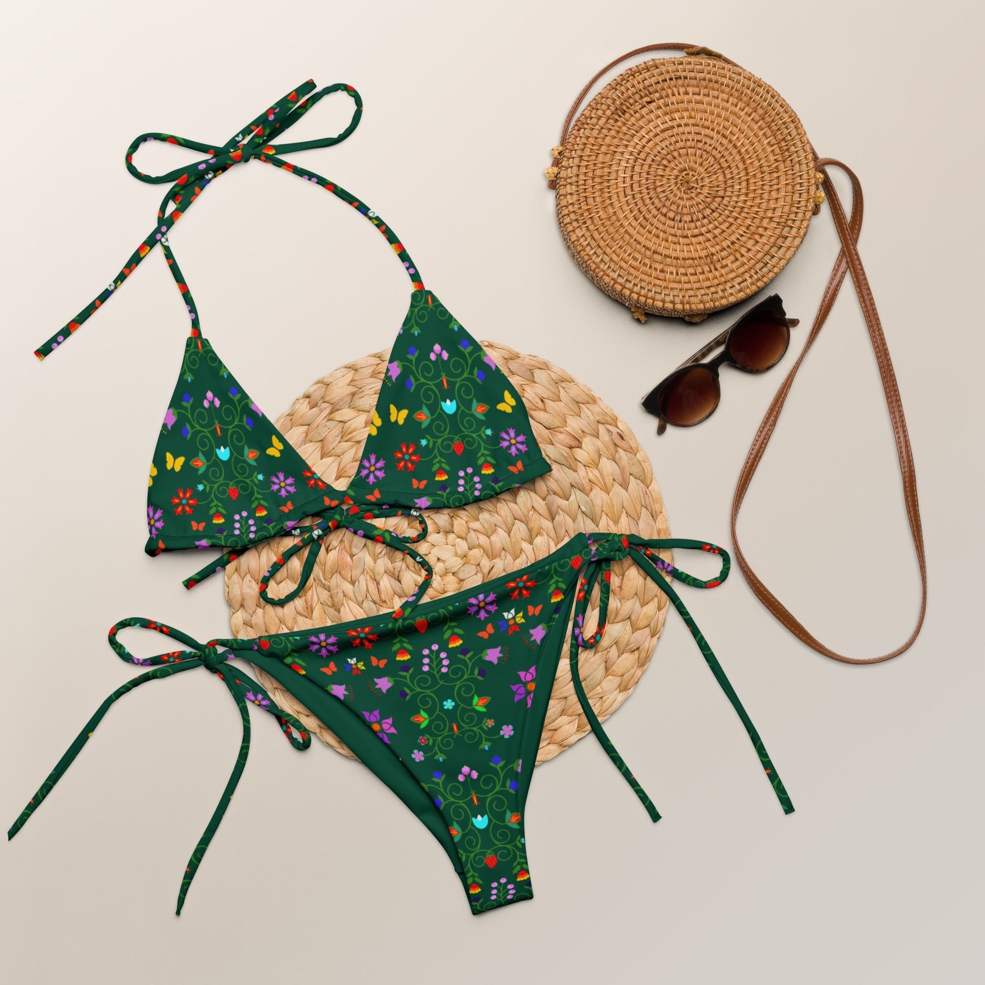 Native Floral print recycled string bikini - Nikikw Designs