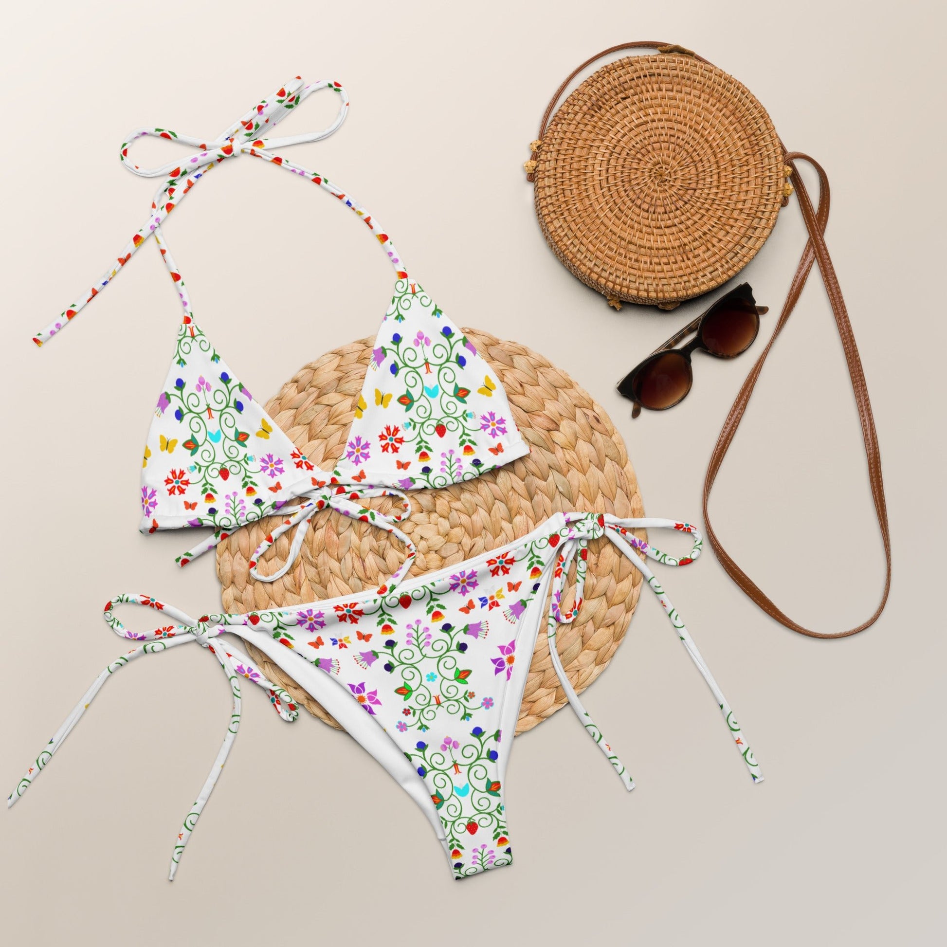 Native Floral print recycled string bikini - Nikikw Designs