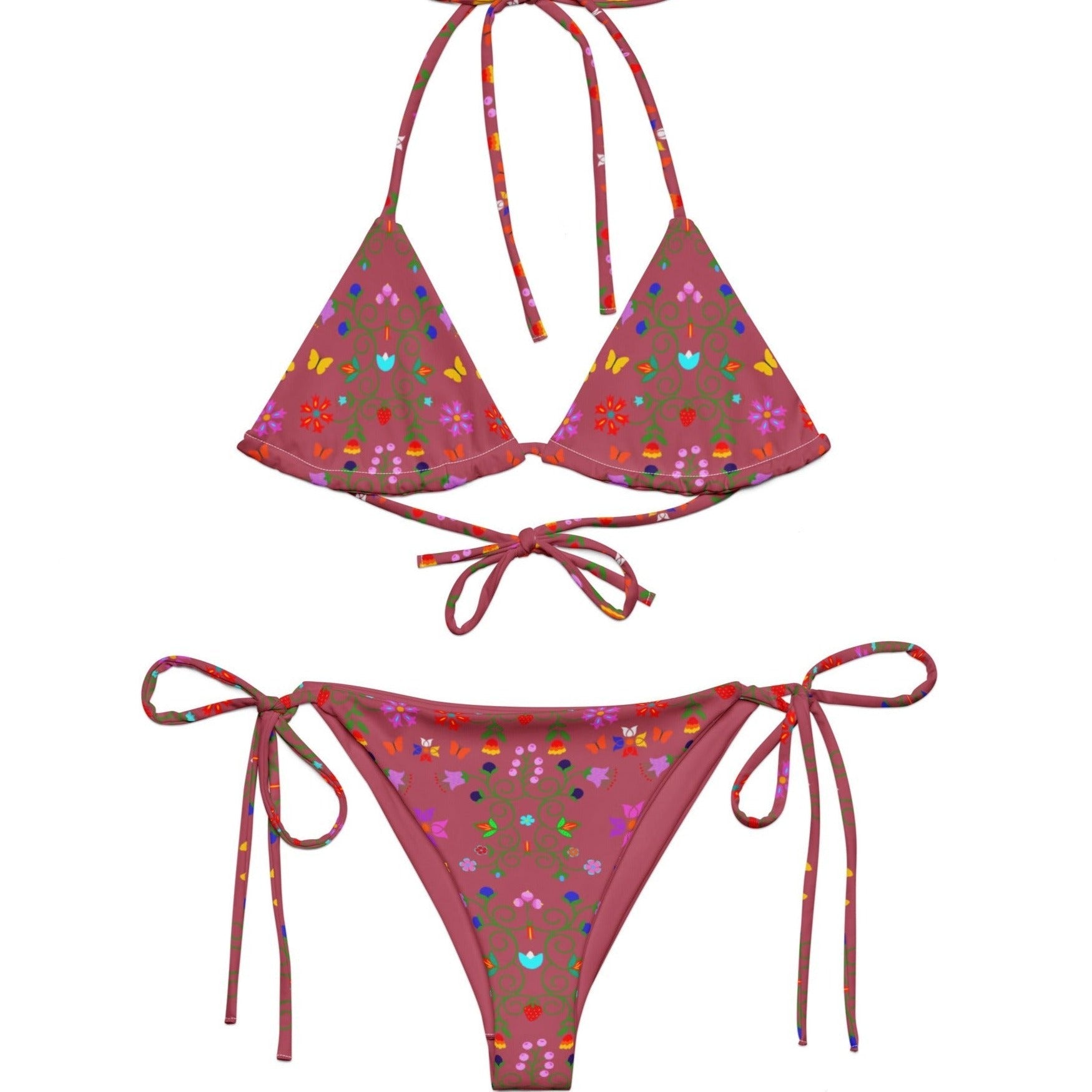 Native Floral print recycled string bikini - Nikikw Designs