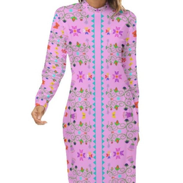 Native Floral Print Women's Mockneck Dress - Nikikw Designs