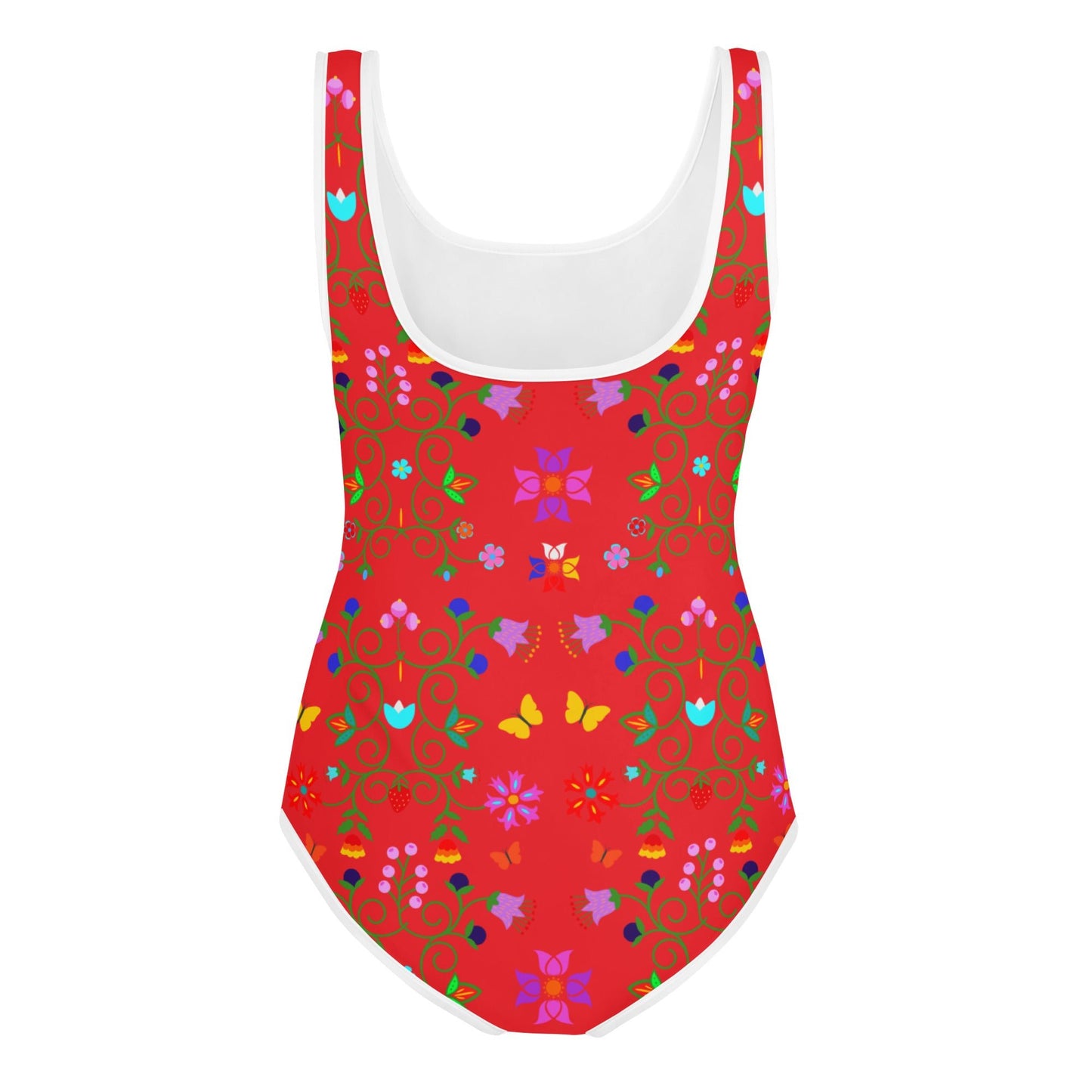 Native Floral Print Youth Alizarin Swimsuit - Nikikw Designs