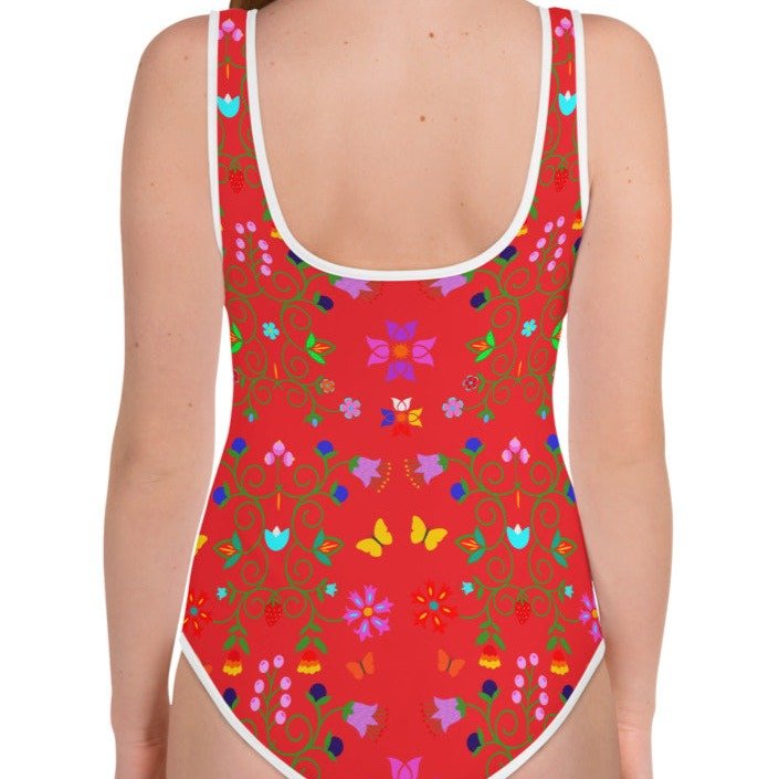 Native Floral Print Youth Alizarin Swimsuit - Nikikw Designs