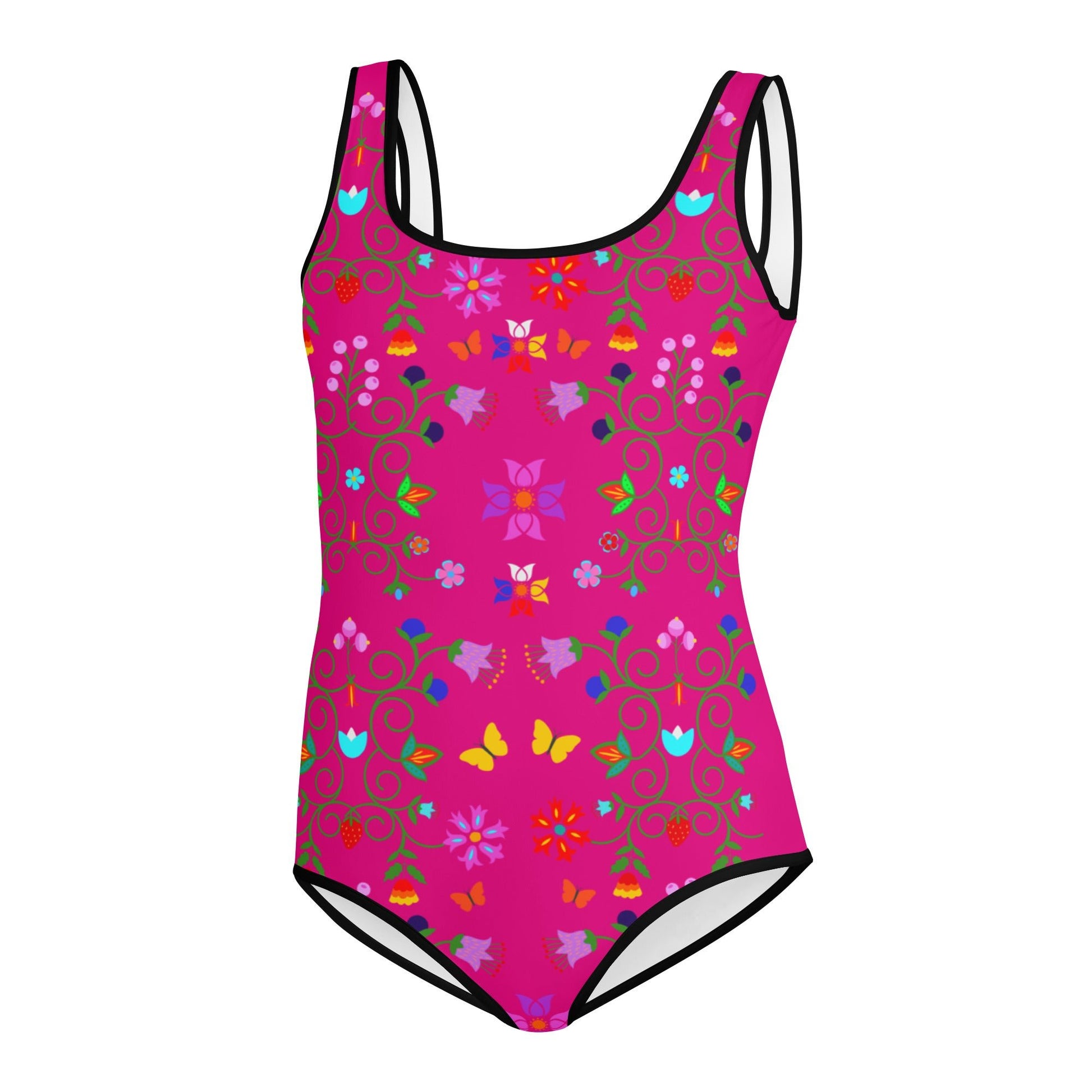 Native Floral Print Youth Violet Red Swimsuit - Nikikw Designs