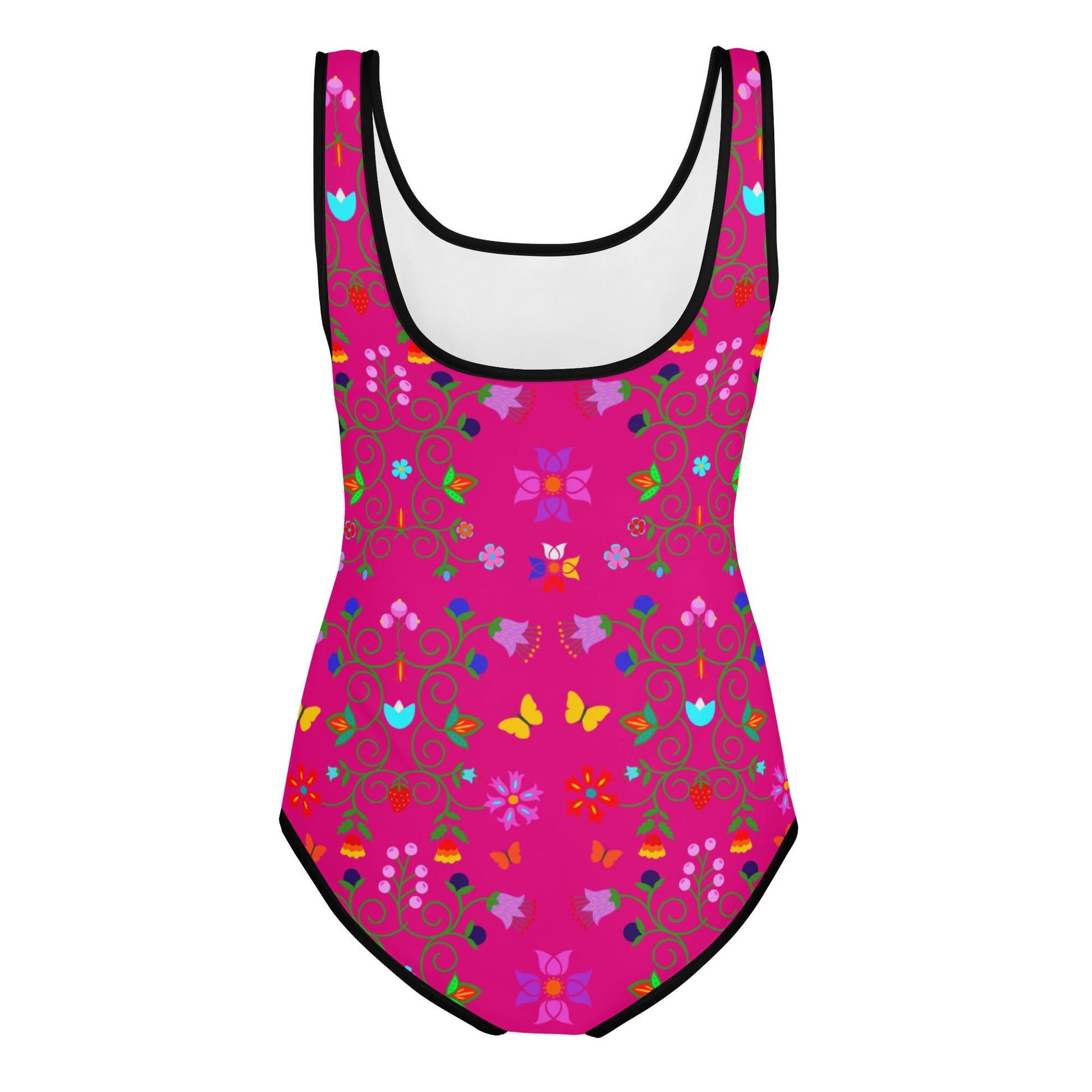 Native Floral Print Youth Violet Red Swimsuit - Nikikw Designs