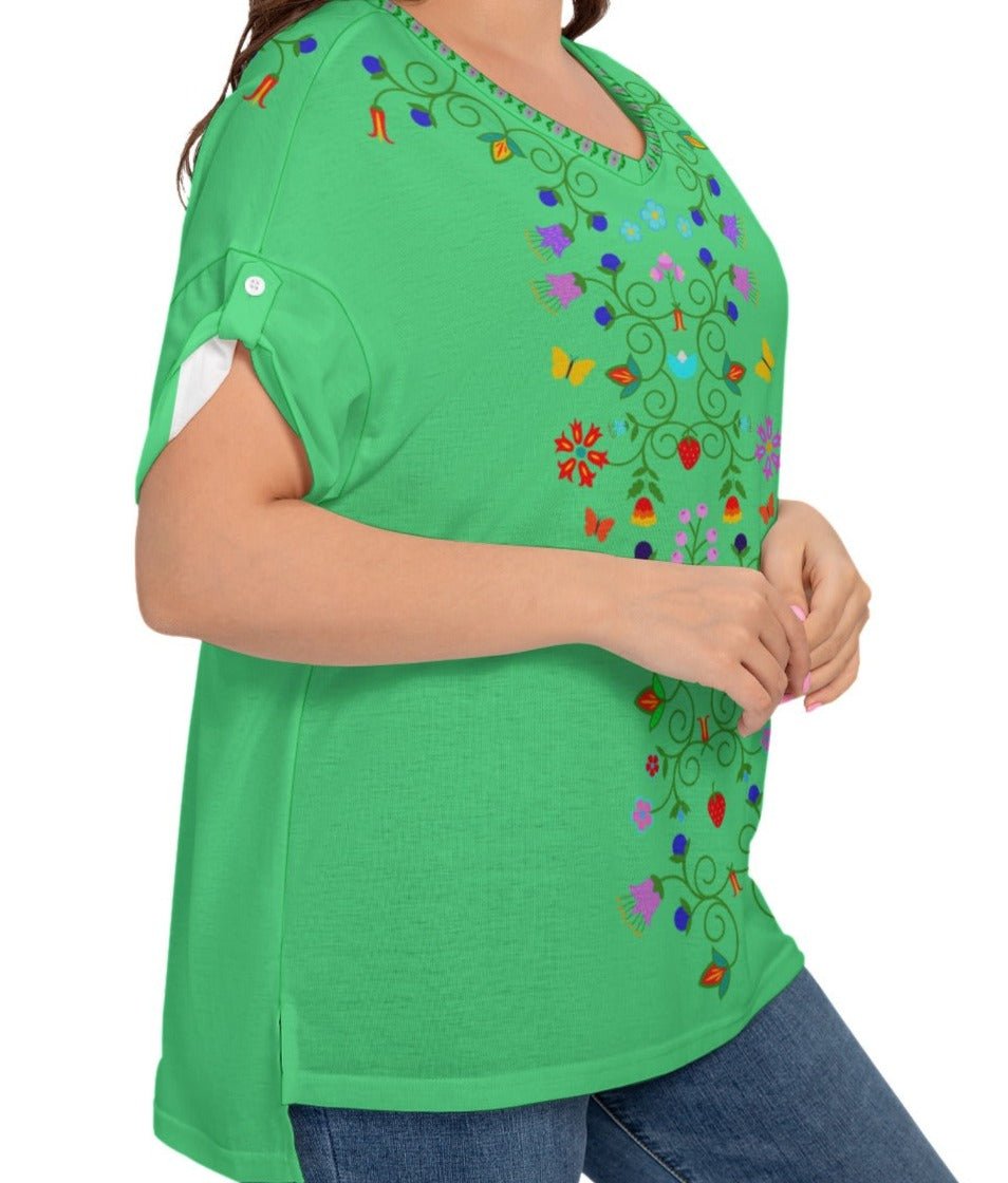 Native Floral Short Sleeve T-shirt Women's Plus Size - Nikikw Designs
