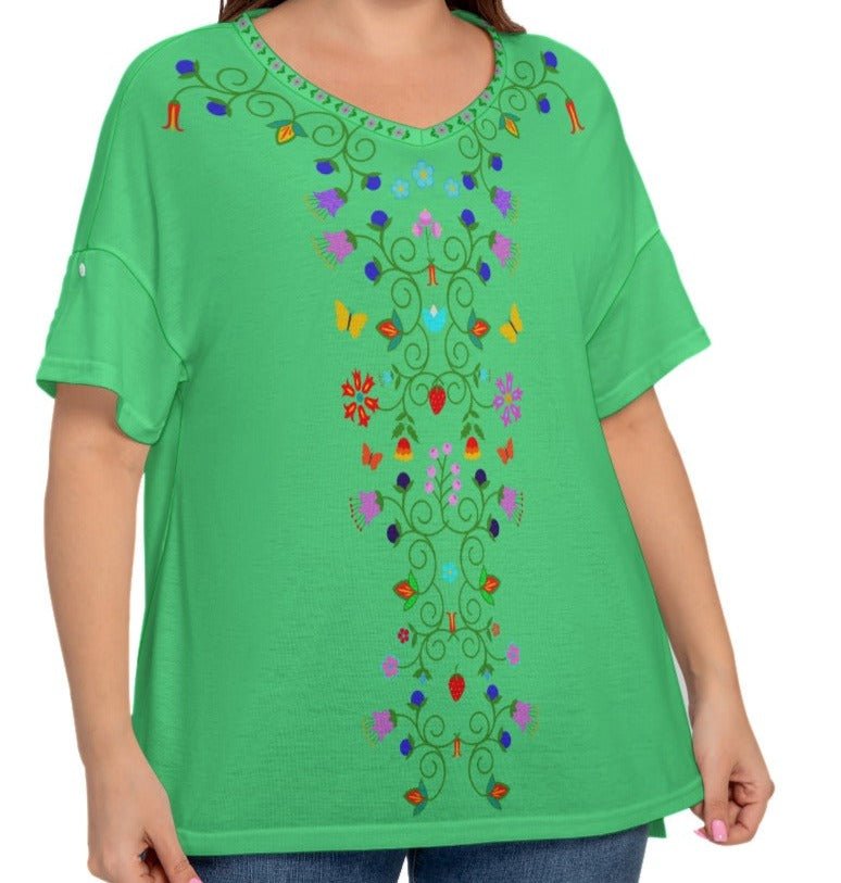 Native Floral Short Sleeve T-shirt Women's Plus Size - Nikikw Designs