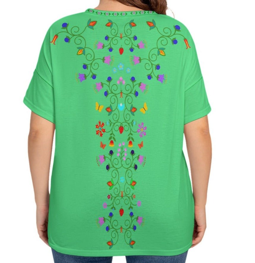 Native Floral Short Sleeve T-shirt Women's Plus Size - Nikikw Designs